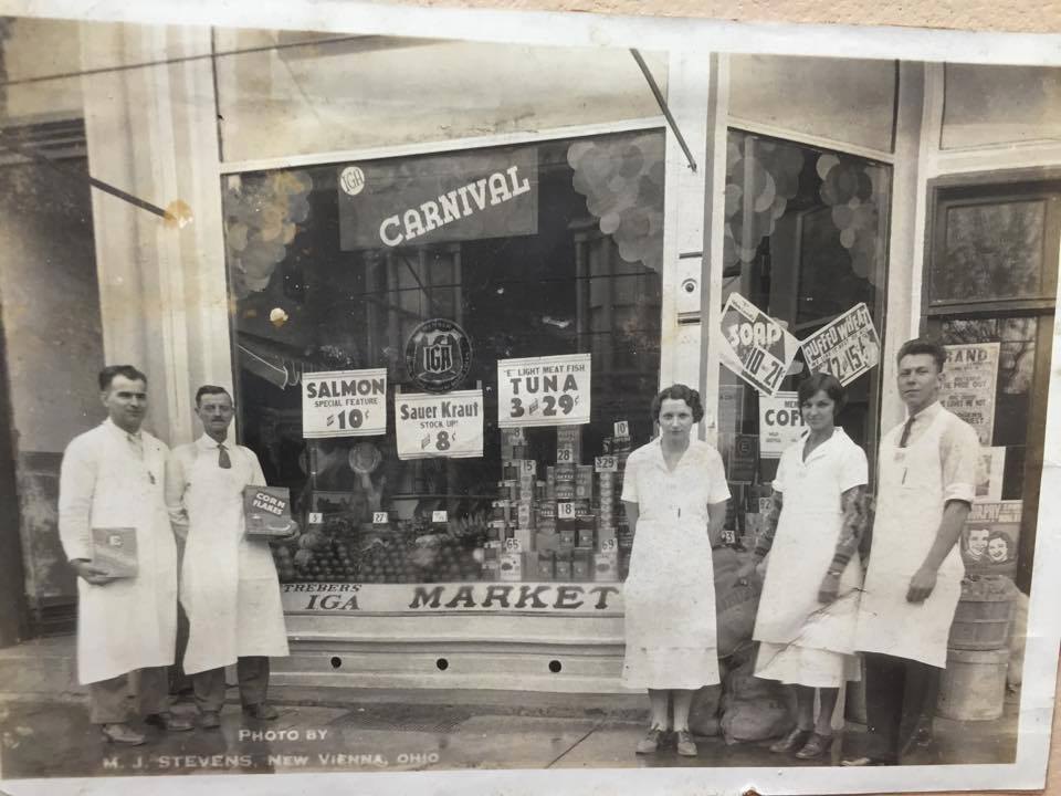 Our founder's family at Streber's Market, New Vienna, Ohio, 1934